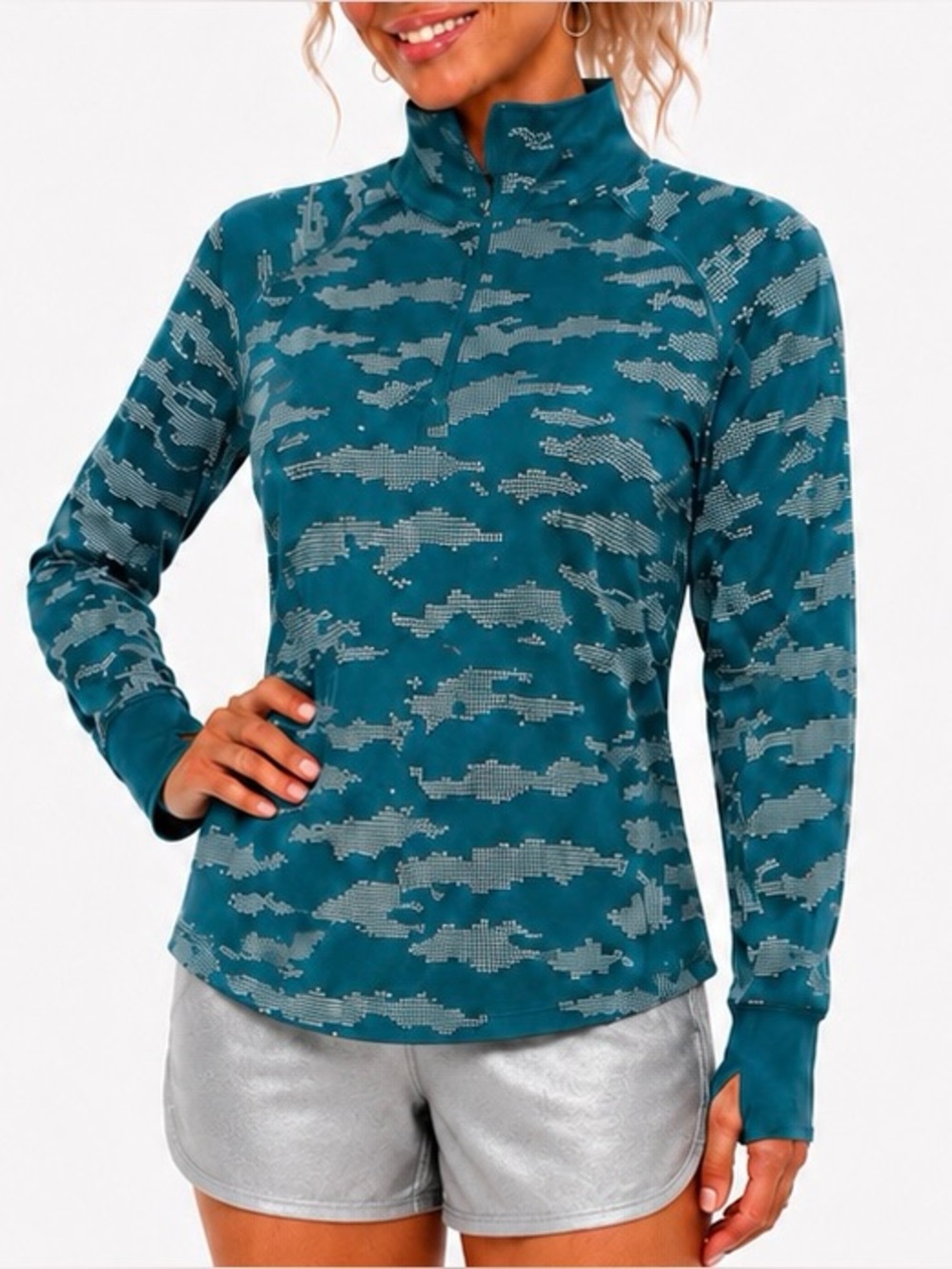 Avia Teal Camo Quarter-Zip Pullover